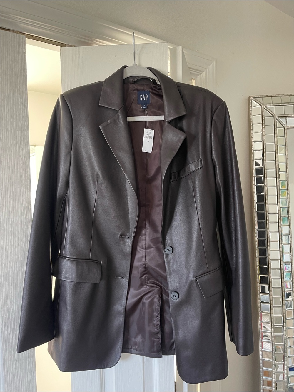 Women’s Brown Faux Leather Blazer Jacket NWT